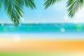 Summer time at the beach with coconut leaf on top Royalty Free Stock Photo