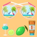 Summer time beach sea shore realistic accessory vector illustration sunshine travel