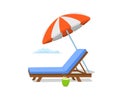 Summer time beach umbrella , lounge sun chair scene Royalty Free Stock Photo