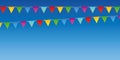 Summer time blue sky background with colorful party flag