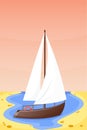 Summer time boat vacation nature tropical beach landscape of paradise island holidays lagoon vector illustration. Royalty Free Stock Photo