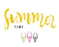 Summer time. Calligraphy greeting card with ice-cream. Hand draw