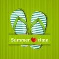 Summer time. Card with flip flops. Vector illustration.