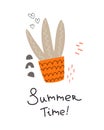 Summer time. cartoon cacti, hand drawing lettering, decor elements. Summer colorful vector illustration, flat style.