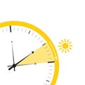 Summer time change for daylight saving with sun on white background Royalty Free Stock Photo