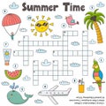 Summer time crossword game for kids. Funny educational activity page Royalty Free Stock Photo