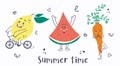 Summer time cute card with lemon, watermelon and carrot Royalty Free Stock Photo