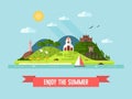 Summer Time Flat Design Island Landscape