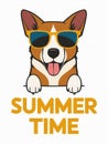Summer Time Fun: Adorable Corgi Dog Wearing Sunglasses Illustration