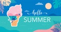 Summer time fun concept design. Creative background of landscape, panorama of sea and beach on ice cream. Summer sale Royalty Free Stock Photo