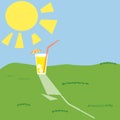 Summer time. A glass of lemonade cocktail, juice, soda with straw on the grass. Vector. Royalty Free Stock Photo