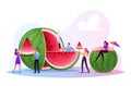 Summer Time, Group of People, Family and Friends Having Fun, Eating Fruits and Fruity Ice Cream, Huge Ripe Watermelon