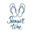 Summer time - hand written lettering. Text isolated on white background with design elements. Summer typography for photo overlays Royalty Free Stock Photo