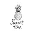 Summer time - hand written lettering. Text isolated on white background with design elements. Summer typography for photo overlays Royalty Free Stock Photo