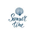 Summer time - hand written lettering. Text isolated on white background with design elements. Summer typography for photo overlays Royalty Free Stock Photo
