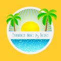 Summer time is here - illustration with palm trees and sunrise over the sea water Royalty Free Stock Photo