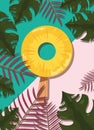 summer time banner foliage palm trees blurred background vector illustration cinco de mayo celebration
