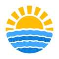 Summer time icon with sun and sea