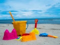 Summer time and kids toys on tropical sand beach Royalty Free Stock Photo