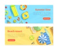 Summer Time Landing Page Templates Set, Beash Resort, Happy Summertime Web Page, Mobile App, Homepage Vector