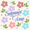 Summer time lettering. Floral frame. Summer floral square background. Royalty Free Stock Photo