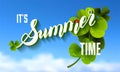 It is Summer Time Lettering Background With green Clover. Vector Royalty Free Stock Photo