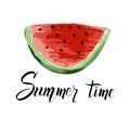 Summer time lettering  with a slice of watermelon. Vector modern calligraphic design. Royalty Free Stock Photo