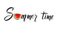 Summer time lettering  with a slice of watermelon. Vector modern calligraphic design. Royalty Free Stock Photo