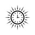 Summer Time Line Icon. Sun Clock Linear Pictogram. Morning Sunshine, Summertime Alarm Outline Symbol. Sunrise and Sunset