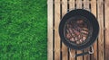 summer time party in backyard garden with grill BBQ, wooden table Royalty Free Stock Photo