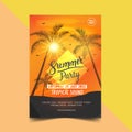Summer time party poster design template with palms trees silhouettes. Modern style. Vector illustration - Vector