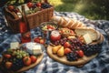summer time picnic with various fruits ai generated Royalty Free Stock Photo