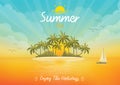 Summer time poster with tropical island view background Royalty Free Stock Photo