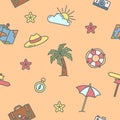 Summer Time. Sea Vacation Seamless Pattern with Palm Tree and Map Royalty Free Stock Photo