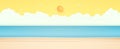 Summer Time, seascape, landscape, blue sea with beach, bright sun and orange sunny sky