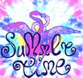 Summer time sign with curls with sketch of two kissing flamingas on watercolor texture Royalty Free Stock Photo