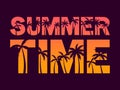 Summer time. Text with palm trees on a sunset. 80s retro design for banner, poster and party invitations. Vector illustration Royalty Free Stock Photo