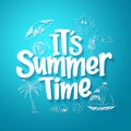Summer Time Text Title with Hand Drawing Vector Elements