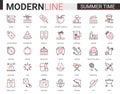 Summer time thin red black line icon vector illustration set of pictogram symbols collection with travel, beach vacation