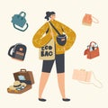 Summer Time Vacation. Female Character with Different Bags or Luggage for Travel on Tropical Country Resort with Baggage