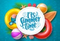 Summer time vector banner template. It`s summer time typography in white circle space for text Royalty Free Stock Photo