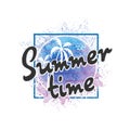 Summer time - vector illustration in vintage graphic style for t-shirt and other print production. Palms logo badge Royalty Free Stock Photo