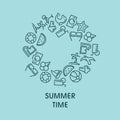 Summer time vector illustrations with icons Royalty Free Stock Photo