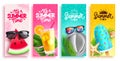 Summer time vector poster set design. It\'s summer time text tropical holiday seasonal tags collection.