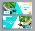 Summer time vector set design. Summer gift voucher and shopping with beach elements coupon vouchers.