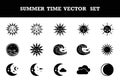 Summer time vector set featuring suns moons waves and clouds in stylish icons design Royalty Free Stock Photo