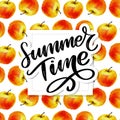 Summer time Watercolor seamless pattern with apples on the white background. Vector illustration. Hand drawn background Royalty Free Stock Photo