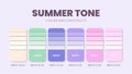 Summer tone color palette or color schemes are trends combinations and palette guides. Example of table color shades in RGB Royalty Free Stock Photo