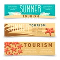 Summer tourism banner template with yacht and starfish