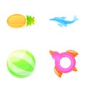 Summer toy icons set cartoon . Inflatable ball circle and dolphin